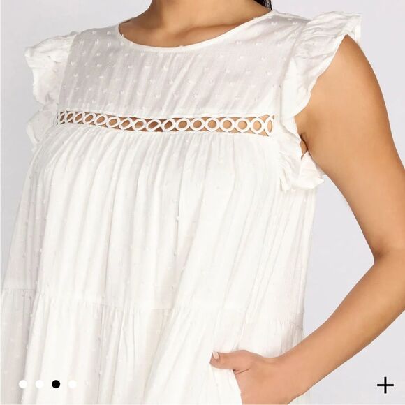 NWT Aakaa White Sleeveless Flutter Swiss Dot Baby doll Mini Sundress w/Pockets S - Picture 4 of 16